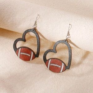 🏈 Awesome Heart Football Love Wooden Drip Earrings 🤎